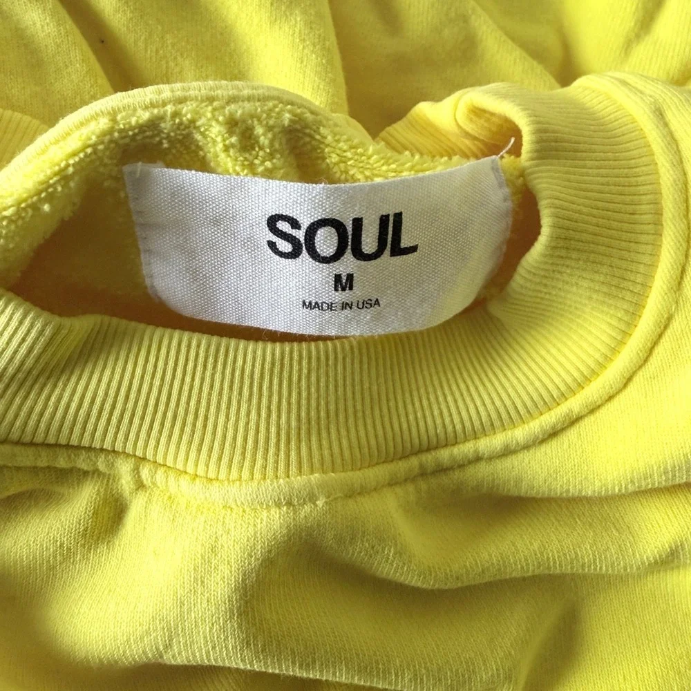 SoulCycle Graphic Sweatshirt Medium Yellow 100% Cotton Made in USA Y2K Skater 90